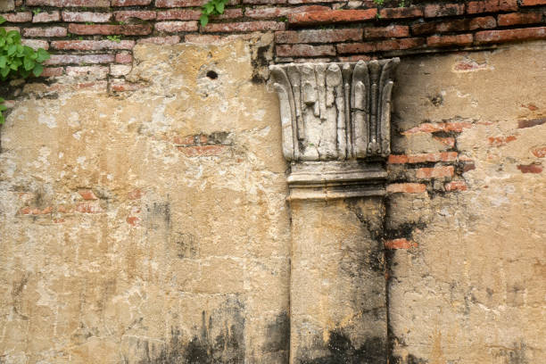 Close up abstract background image of Ancient Buddhist temple concrete wall in Ayuthaya, Thailand