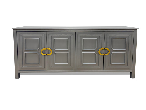 Italian old vintage antique buffet sideboard carved with  drawers  isolated on white with clipping path.