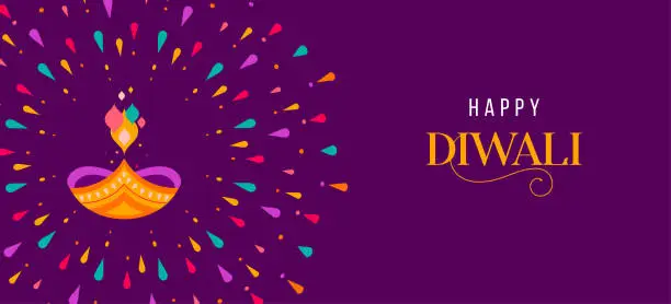 Vector illustration of Happy Diwali, festival of light. Modern minimalist design. Fireworks poster, banner and social media template