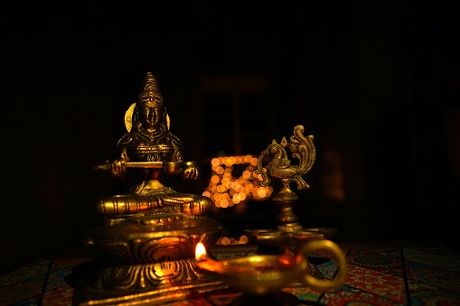 Diwali Diya, Goddess Annapurna Devi, Hindu festival, Festival of lights, Diwali prayer, Hindu god diya, vilakku, Goddess Annapoorni, God idol, Goddess idol, Brass sculpture, brass idol, Goddess Lakshmi Diya