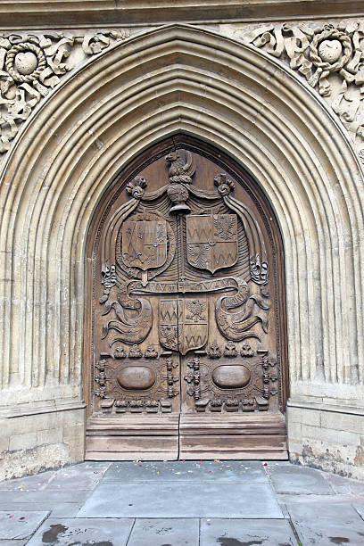 istock Brown wood old door 166364543