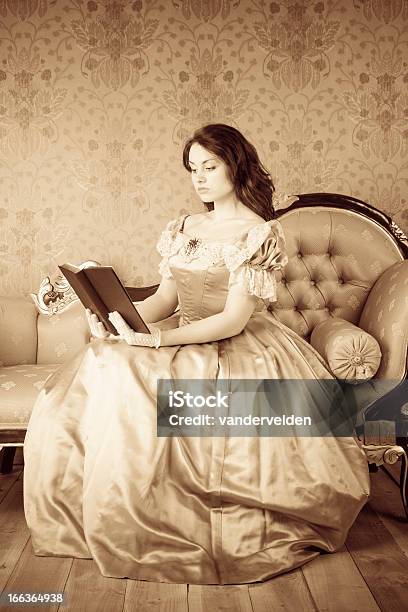 Victorianstyle Girl Reading Stock Photo - Download Image Now - 18-19 Years, 19th Century Style, Adults Only