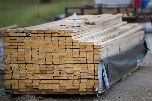 Lumber and other material at a bridge reconstruction site.