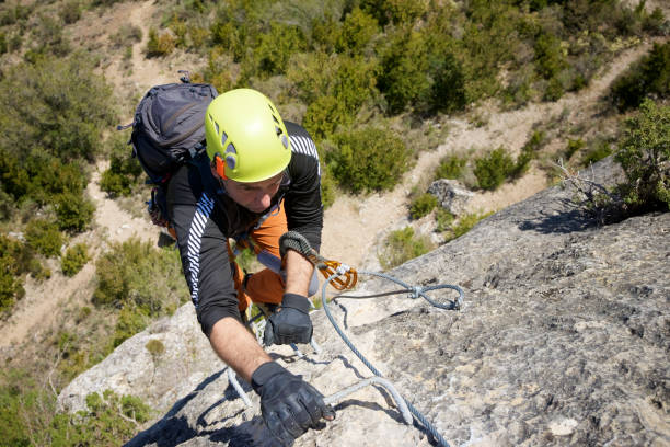 istock A man climbing a ferrata route in Calcena, Spanish mountains. 1663679606