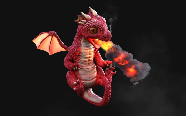 Red fantasy dragon posing isolated