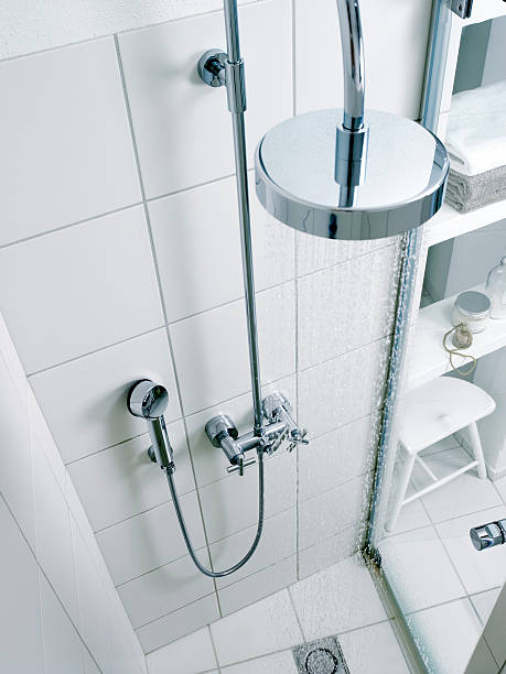 Shower in stainless steel stock photo