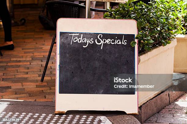Restaurant Blackboard Sign Todays Specials On Footpath Copy Space Stock Photo - Download Image Now