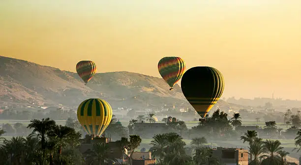 Egypt. Hot-air balloons over the West Bank at Luxor early morning