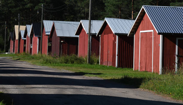 Boat houses in Kokkola Finland stock photo