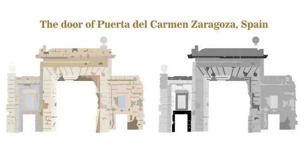 Vector illustration of The door of Puerta del Carmen Zaragoza,