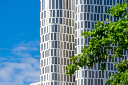 Germany, Berlin , July, 15, 2023 - Tree and modern skyscraper against sky Berlin Charlottenburg