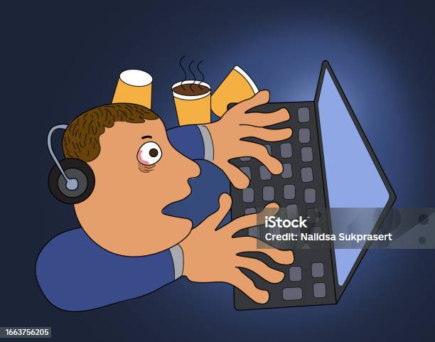 Man Overworked On Computer Blue Light Effects Monitor Screen Stock ...