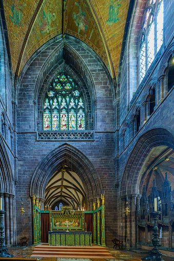 The famous Church of St Eustache in Paris is a church in the 1st arrondissement of Paris. The present building was built between 1532 and 1632. The Image was captured inside the Buidling and shows the beautiful gothic architecture with its huge columns and the ribbed vaulting.