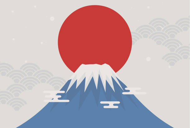 ilustrações de stock, clip art, desenhos animados e ícones de ukiyo-e style mt. fuji new year's card template - 4609