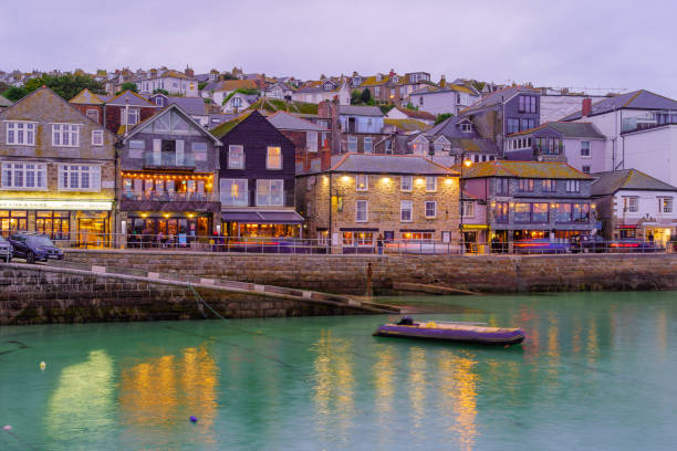 Sunset view of the harbor, in St Ives stock photo