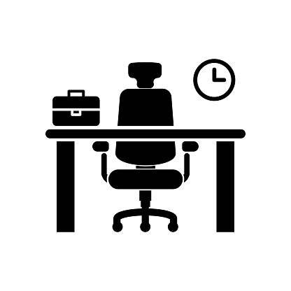 Office desk icon. Empty office. No job. Vector icon isolated on white background.
