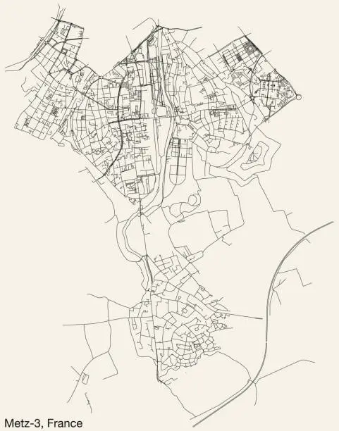 Vector illustration of Street roads map of the METZ-3 CANTON, METZ