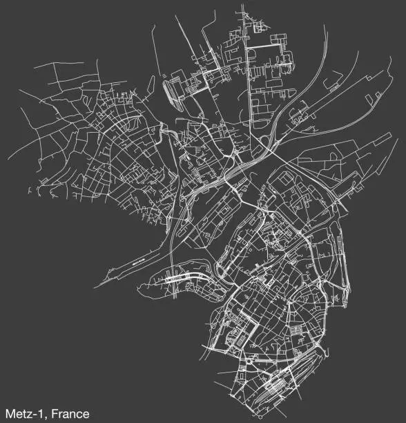 Vector illustration of Street roads map of the METZ-1 CANTON, METZ