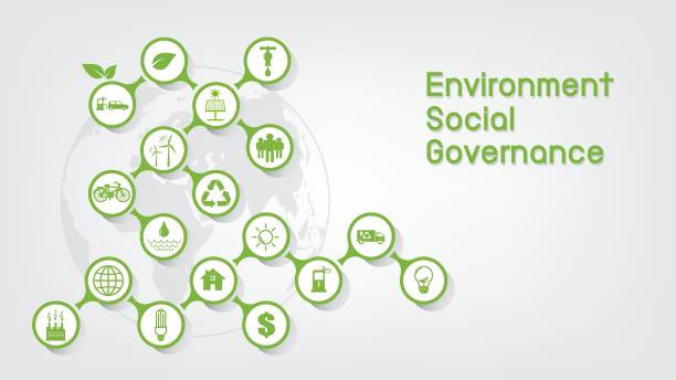 istock Green Business template and background for Sustainability development and ESG concept with flat icons, vector illustration 1663775297