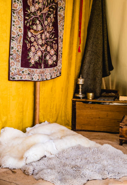 istock Fur Sleeping Blankets In A Medieval Tent 1663782820