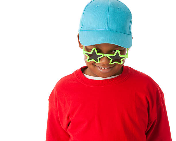 istock Real People: Black Little Boy Wearing Silly Sunglasses Baseball 166379385