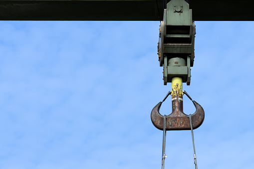 Germany, Berlin, September 03, 2023 - Close-up of a hook of a crane Berlin Moabit