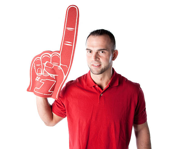istock Sports Fans: Caucasian Man Number One Cheering Team Color Red 166382166