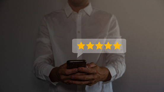Costumer review concept in which different products are evaluated and receive the ISO certification or not. Good and bad customer reviews. Online marketing.