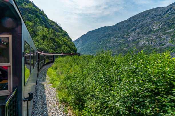 istock White Pass Summit excursion tour train in the mountains, Alaska, USA. 1663857012