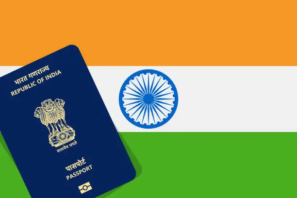 Vector illustration of Passport and Flag of India. National ID and National Flag. Vector Illustration