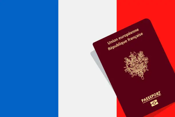 Vector illustration of Passport and Flag of France. National ID and National Flag. Vector Illustration
