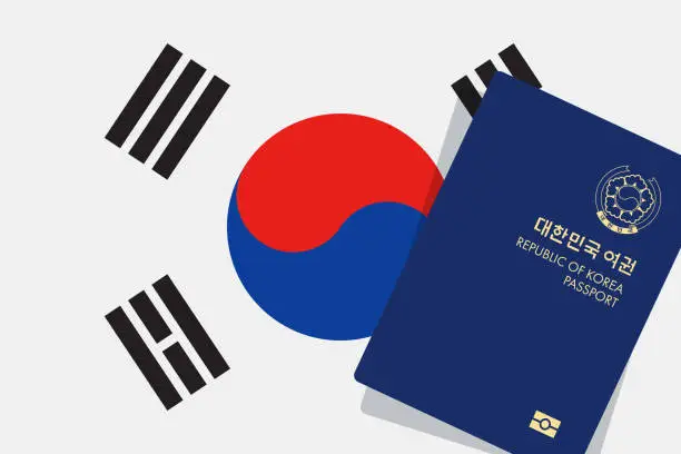 Vector illustration of Passport and Flag of South Korea. National ID and National Flag. Vector Illustration