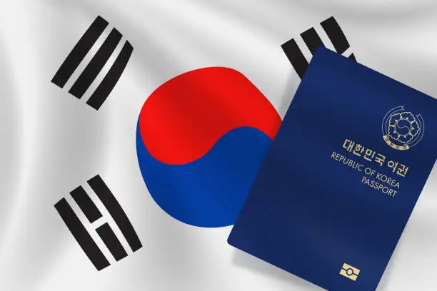 Vector illustration of Passport and Flag of South Korea. National ID and National Flag. Vector Illustration