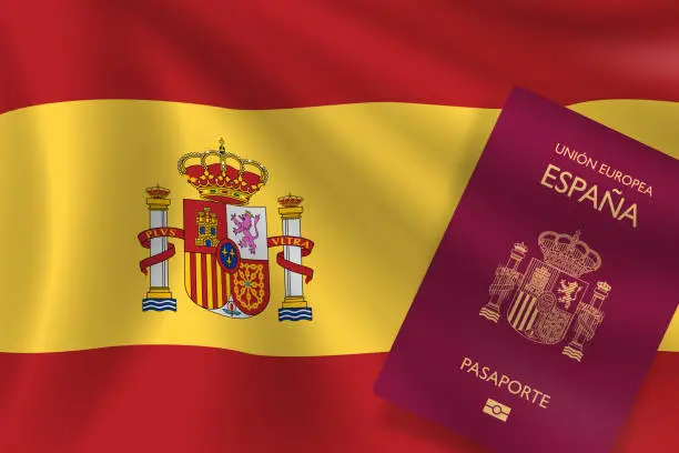 Vector illustration of Passport and Flag of Spain. National ID and National Flag. Vector Illustration