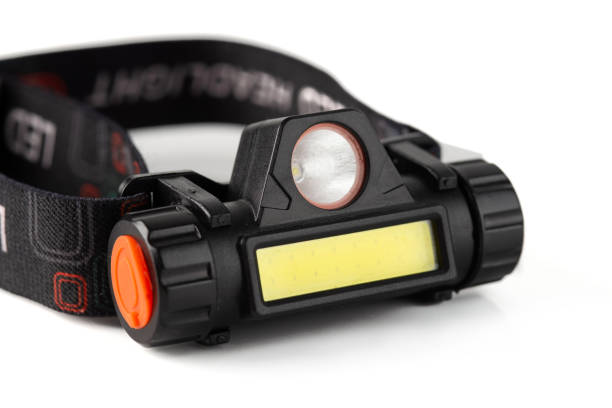 istock Head Torch flashlight on white background isolation. Light battery operated lamp worn on head. 1663908141