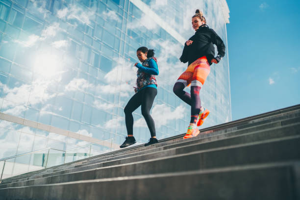 Friends jogging stock photo