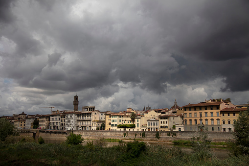 View from the Arno river bank in Florence, Italy