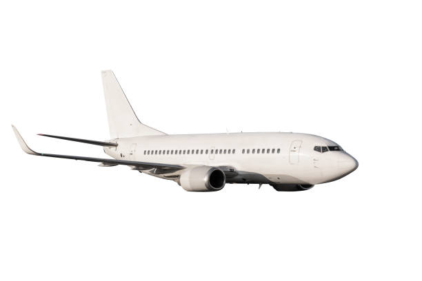 istock Passenger jet plane flies isolated on white background 1663942673