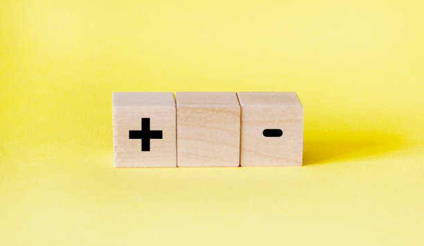 istock blocks on a yellow background with a plus and a minus. Choice concept 1663954510