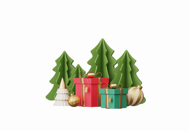 istock 3D render Christmas ornament elements decoration isolated on white background, Xmas icons including of gift box, Christmas ball, gold confetti, candy cane and golden star, design for greeting card. 1663959822
