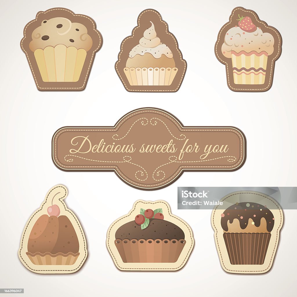 Delicioso doces: Um conjunto de cartões com muffins - Royalty-free Amarelo arte vetorial
