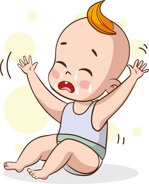 Cartoon sitting and crying little baby boy with mouth wide open. Colorful vector illustration of emotion isolated on white background. Cartoon sitting and crying little baby boy with mouth wide open. Colorful vector illustration of emotion isolated on white background. crying baby cartoon stock illustrations