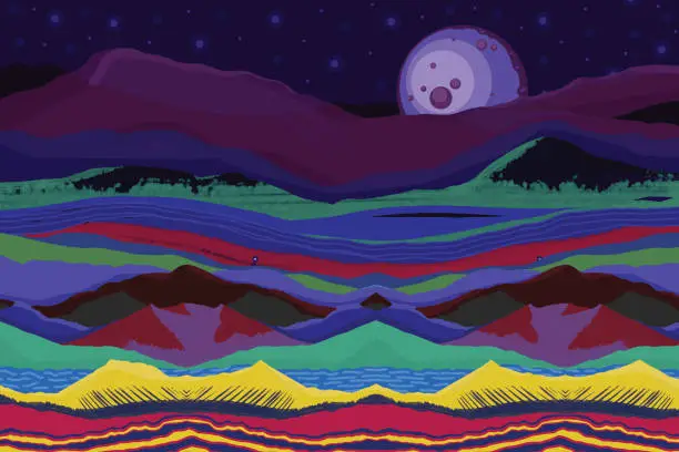 Vector illustration of Moon and Mountains