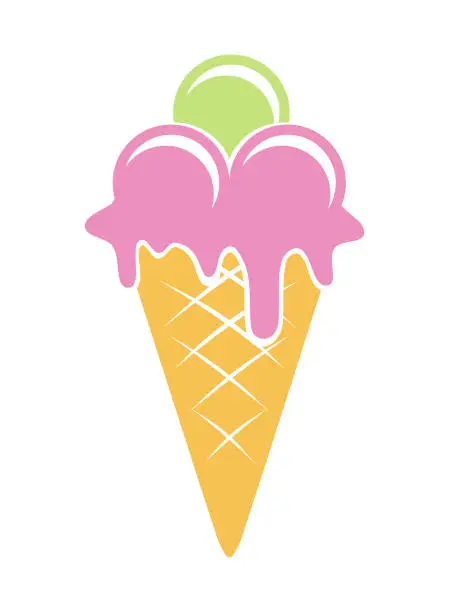 Vector illustration of Fruit and berry ice cream in a cone. Popsicles cone cut out vector icon