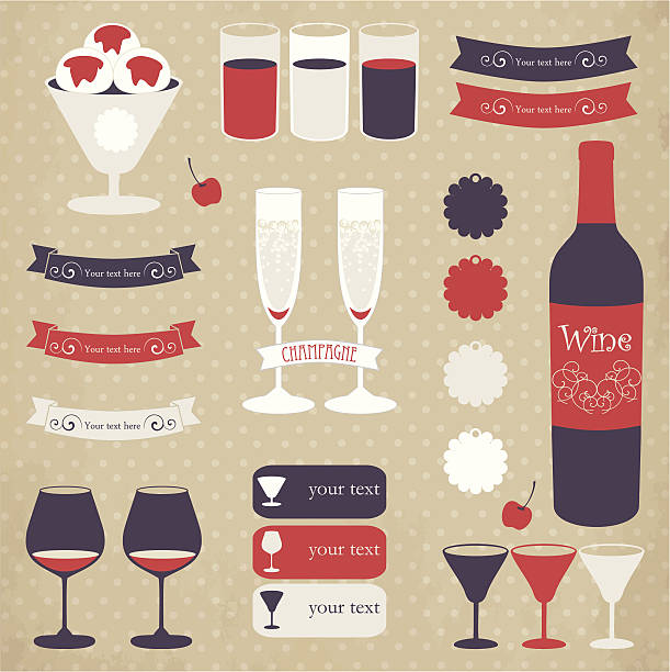 illustrations, cliparts, dessins animés et icônes de ensemble d'icônes décoratifs de menu de bar éléments. - martini glass wineglass wine bottle glass