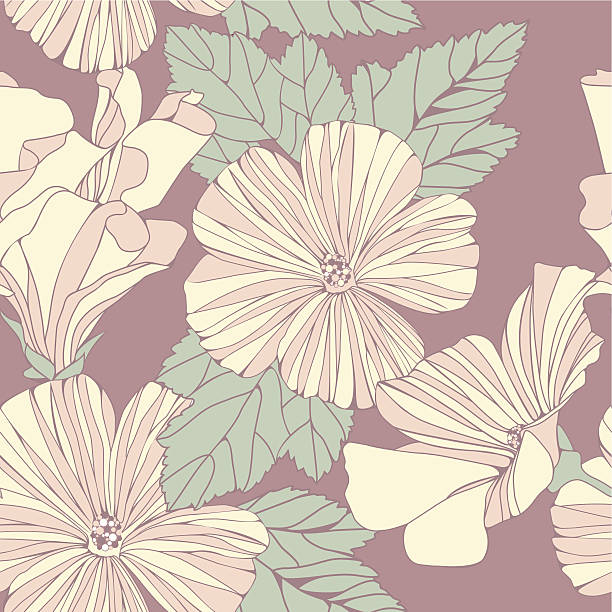 illustrations, cliparts, dessins animés et icônes de motif délicat avec fleurs d'hibiscus couleur pastel. - floral centerpiece