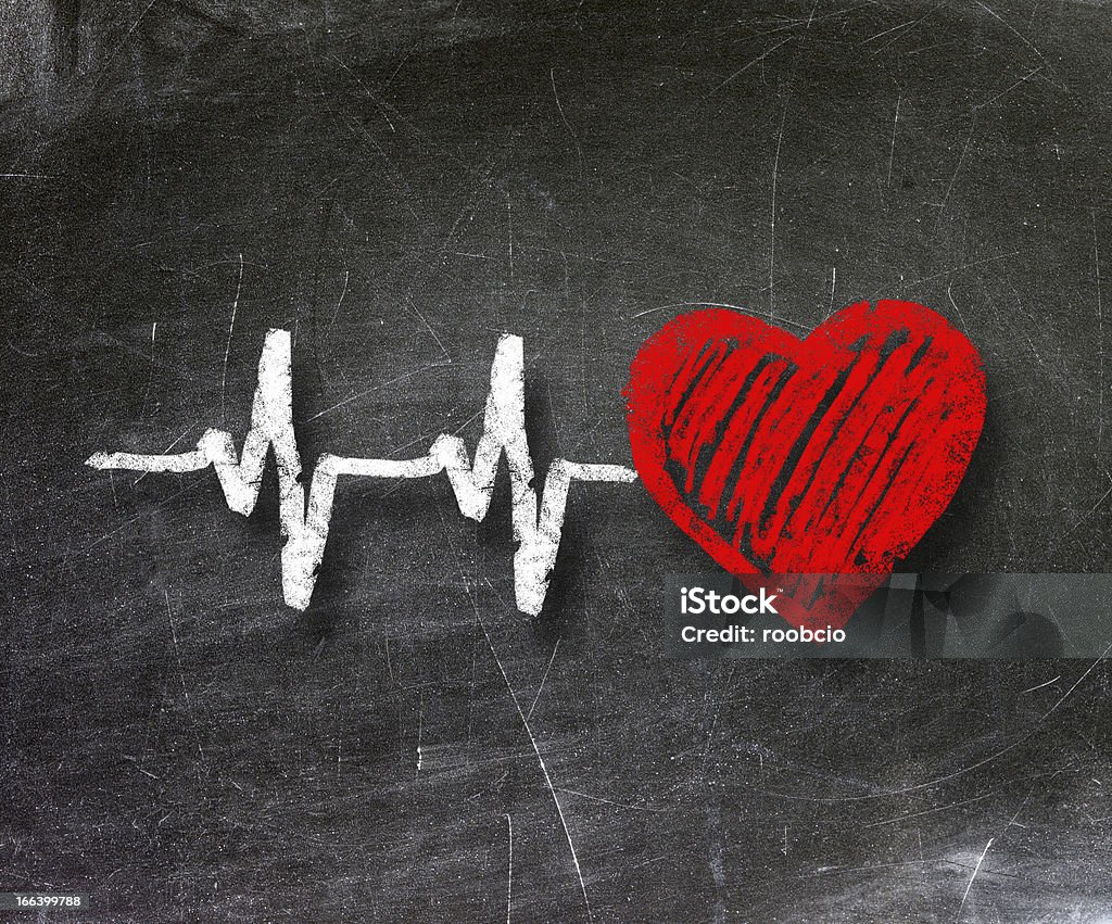 Heartbeat character and design, love heart on a chalkboard Chalkboard - Visual Aid Stock Photo