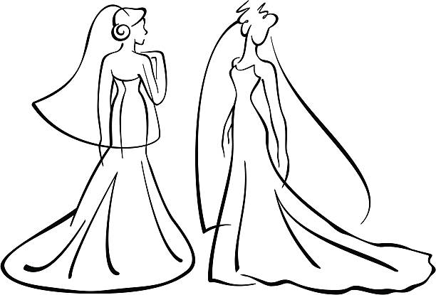 vector brides silhouettes vector art illustration