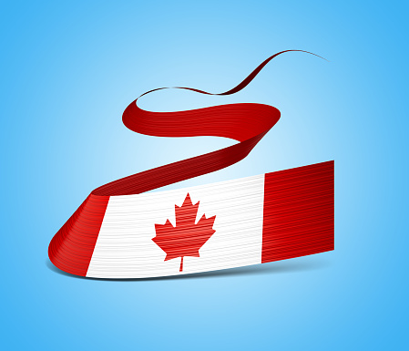 3d Flag Of Canada 3d Waving Ribbon Flag Isolated On Blue Background, 3d illustration
