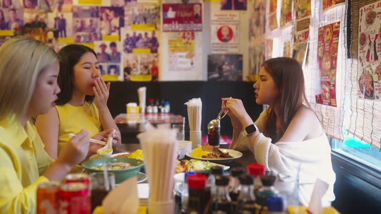 Travelling Asian Woman Eating Restaurant Japanese food